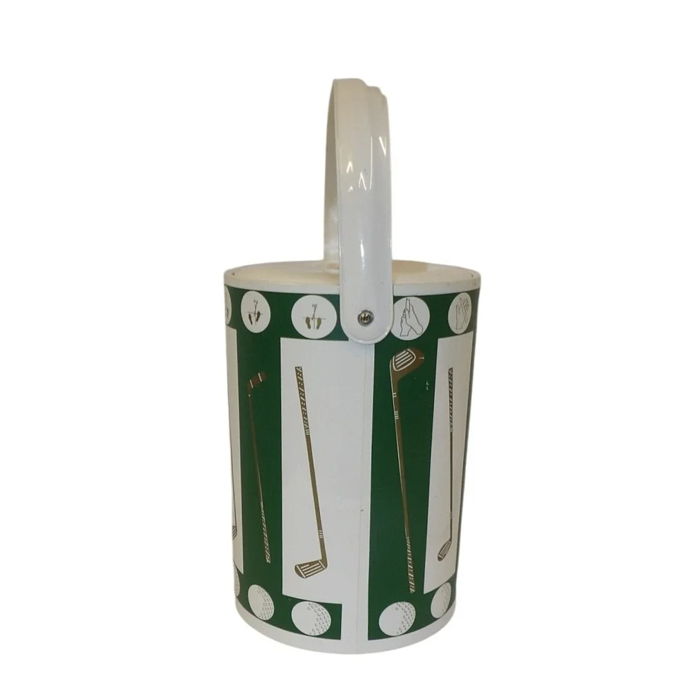 Vintage Golf Theme Insulated Ice Bucket Green White Clubs Mid Century Barware